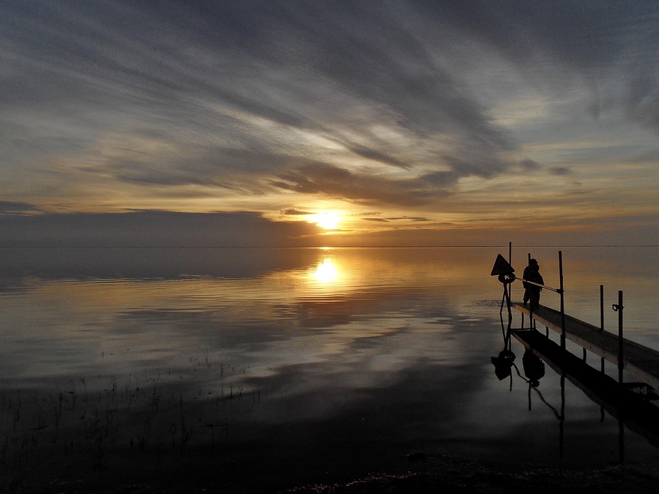 Danmark, Solnedgang, Vand, Skyer, Hav, Ocean, Mole