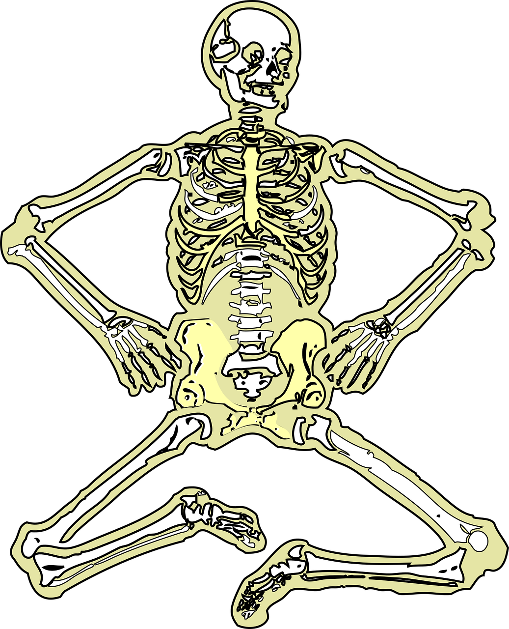 yellow skeleton sitting on black background clip art preview