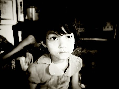 Niña, Niño, Rostro, Mirando, Infantil