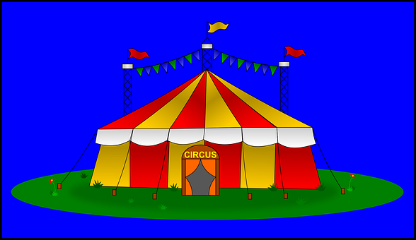 Zirkus, Zelt, Groß, Flaggen, Gelb, Rot