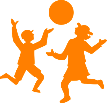 Children Playing Ball Silhouette Orange Ha