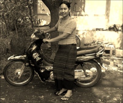 Mujer, Moto, Motocicleta, Sonrisa