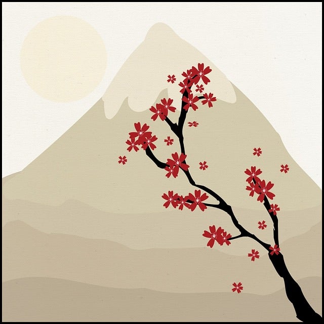 Free japanese tree mountain illustration