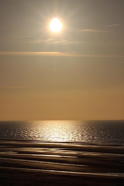 sunset over the sea, north sea, beach, nature, evening, dusk