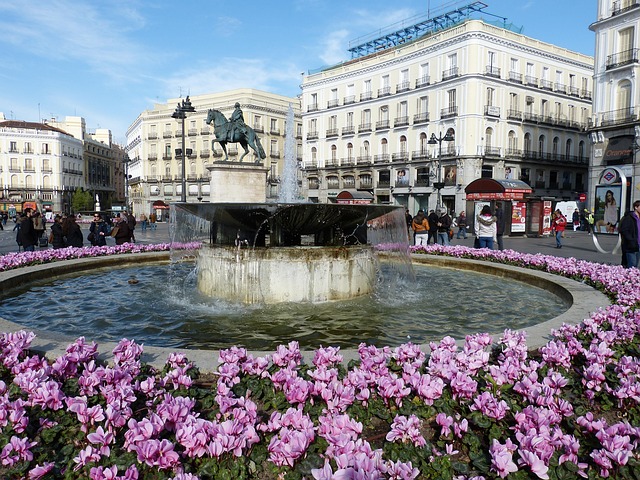 madrid, building, spain, capital city, architecture, city square, plaza, plaza del sol, monument, equestrian, statue, fountain, cyclamen, madrid, madrid, madrid, madrid, madrid