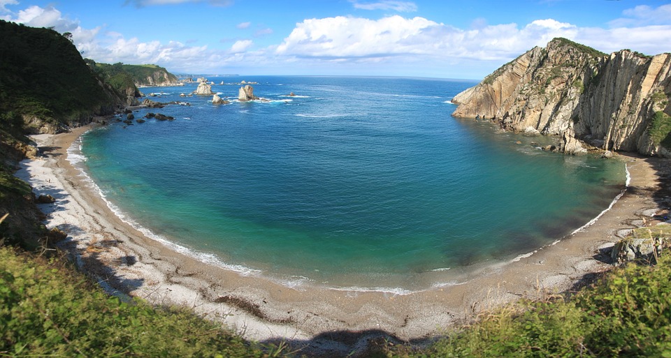 Playa, Paraíso, Panorámica, Asturias, Mar, Azul, Verano