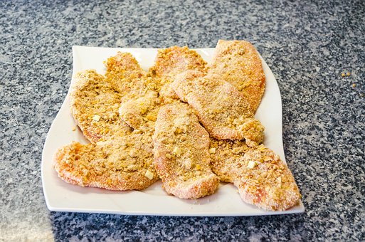 Schnitzel, Paneret, Rå, Svinekød, Måltid