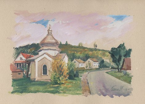 Bieszczady, Capela, Imagem, Aquarela