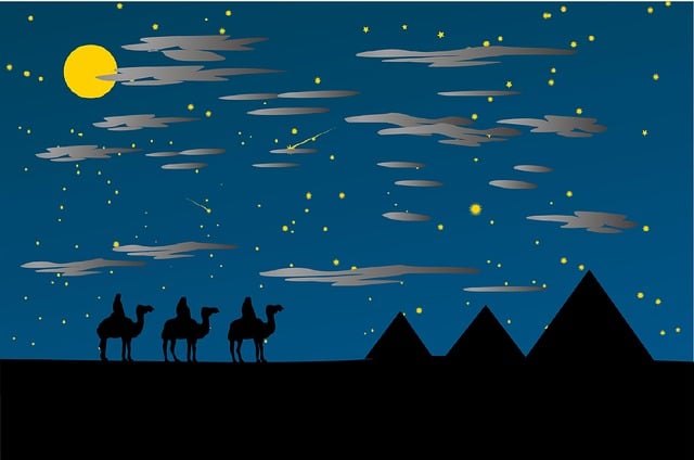 Free holy three kings wise from the east pyramids illustration