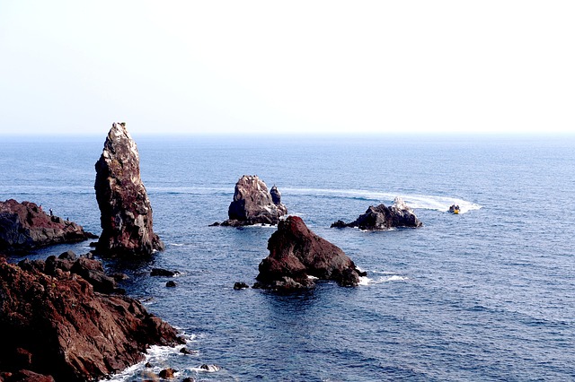 Ilha Jeju, Oceano, Verão, Barco, Bin