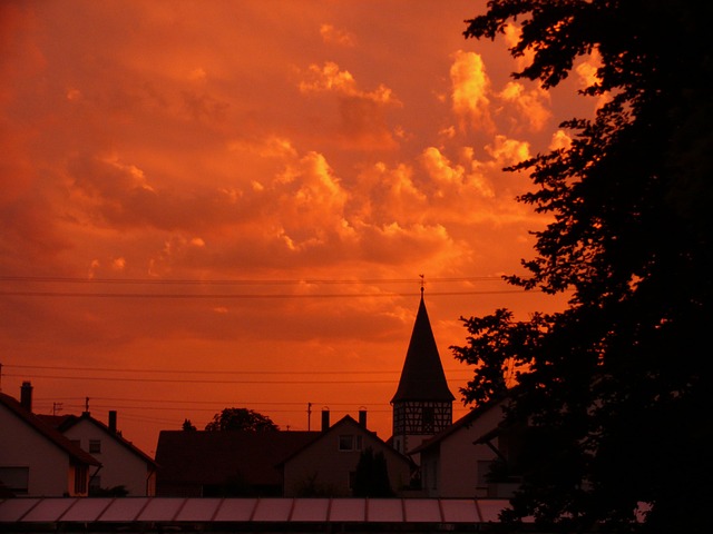 Solnedgang, Rød, Himmel, Skyer, Orange