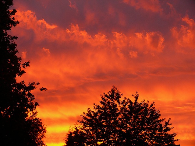 Solnedgang, Rød, Himmel, Skyer, Orange