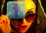 woman, facebook, button