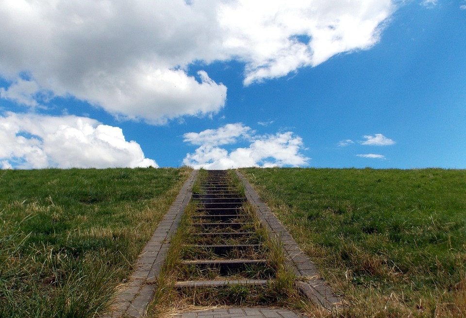 Dike, Stone Stairway, Stairs, Sky, Clouds