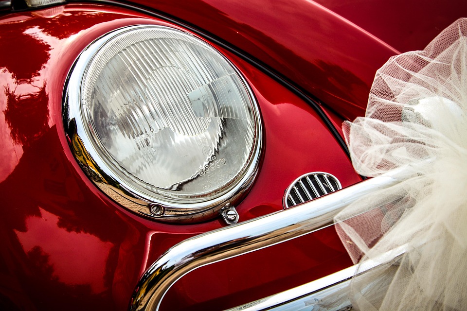 車, Vw ビートル, 赤, モータ, フォルクスワーゲン, 結婚式, ヘッドライト, 祝賀会, 祝賀, 結婚
