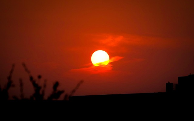 Solnedgang, Sol, Natur, Himmel, Sollys