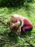 girl, blond, cat