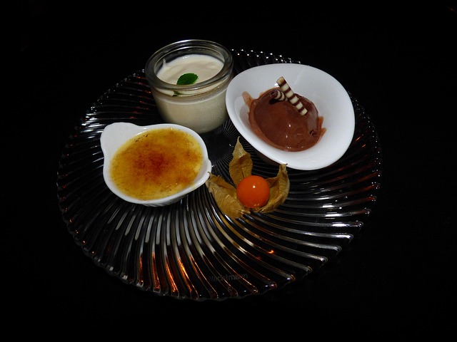 dessert, creme brulee, brulee, sweet dish, french, caramel, vanilla, sugar, chocolate ice cream, ice cream, chocolate, elderberry mousse, mousse, elder, elderberry syrup, physalis, cape gooseberry, bladder cherry, crystal plate, plate, caramel, caramel, caramel, caramel, caramel, chocolate, chocolate, chocolate, chocolate, chocolate, elderberry syrup, cape gooseberry, cape gooseberry