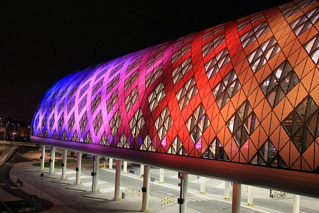 bus station, night, illuminated, station, bus, city, urban, transportation, empty, light, decorative, canopy, roof, colors, poznan, poland, bus station, bus station, bus station, bus station, bus station, poznan