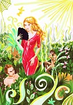 woman, flora, drawing