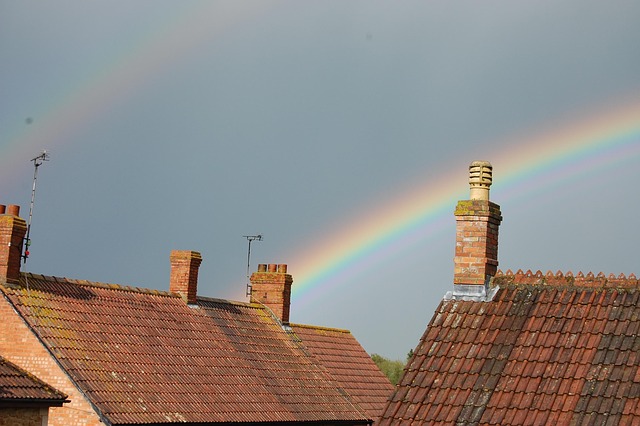 Regenbogen, Dach, Schornstein, Himmel