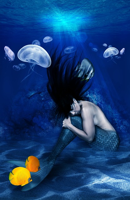 Free mermaid under water sea illustration
