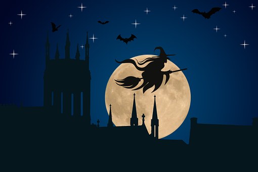 萬圣節(jié), 女巫, hexenbesen, 月球, 明星, 魔術(shù), 夜, 掃帚