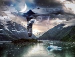 island, sky, mountains