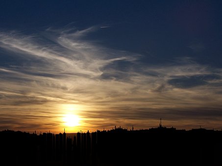 Ciudad, Puesta De Sol, Cielo