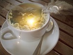 photo montage, cup, sky