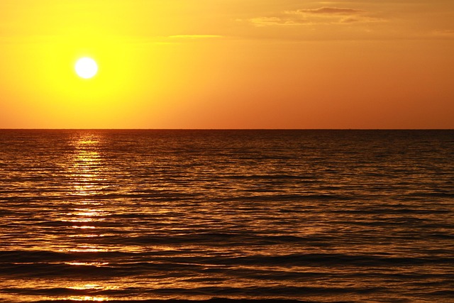 Solopgang, Solnedgang, Ocean, Strand