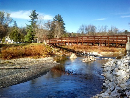 Vermont, Brücke, Fluss, Bachlauf, Bäume