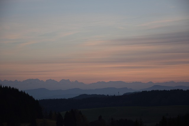 Alperne, Solnedgang, Bjerge, Himmel