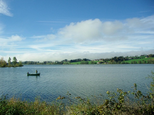 Groen Meer, Vissersboot, Groente, Blauw