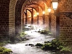 river, water, lanterns