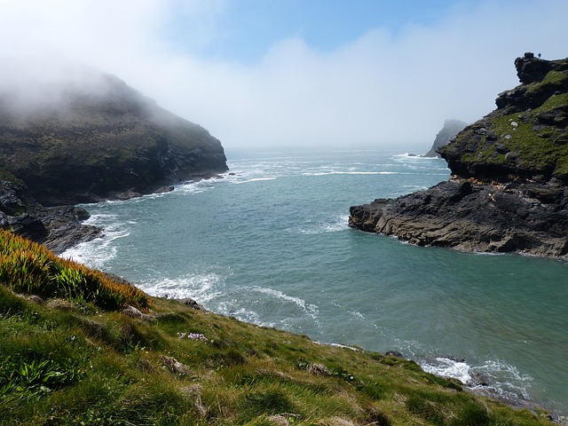 Cornwall, Boskasteel, Kust, Steen, Mist