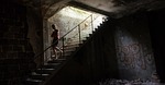 ruin, woman, stairs