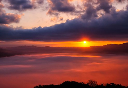 雲海, 日本, 熊本, 阿蘇, 雲, 外輪山, 太陽, カルデラ, 朝日