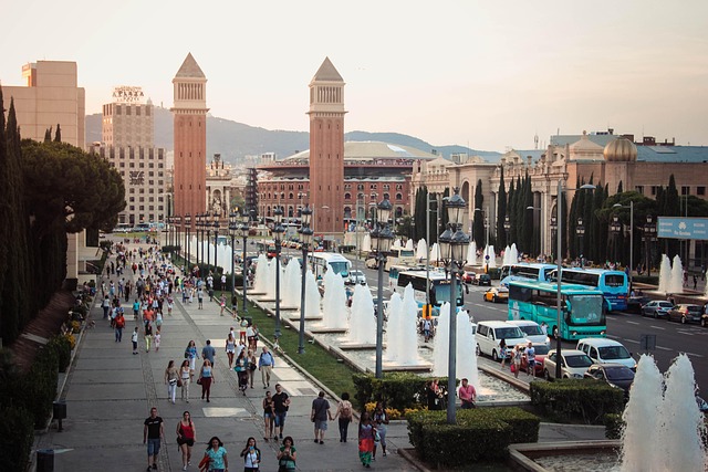 Barcelona, Španělsko, Fontána, Voda