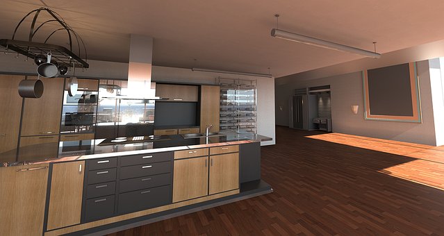 Keuken, Kamer, Modern, Digitale Kunst