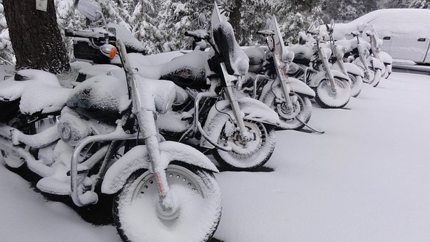Harley Davidson, Motorcycle, Snow, Snowy