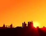city, sunset, silhouette