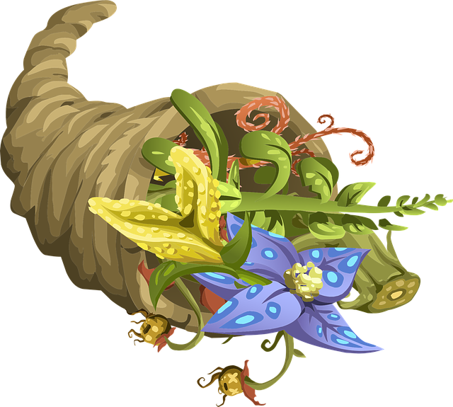 Free thanksgiving horn of plenty beautiful flowers illustration