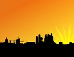 city, sunset, silhouette