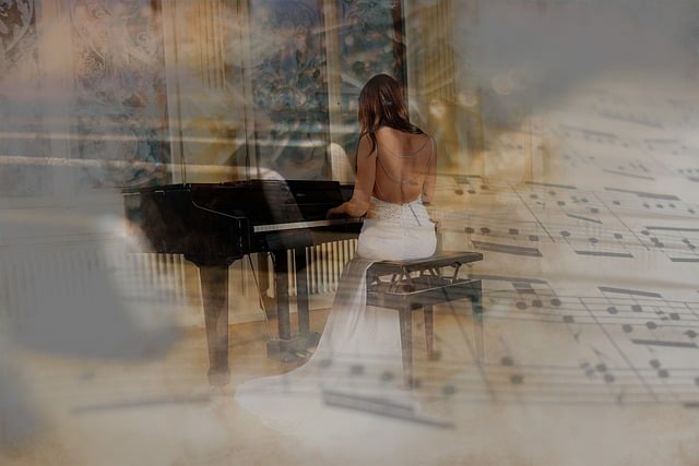 Free woman pretty piano illustration