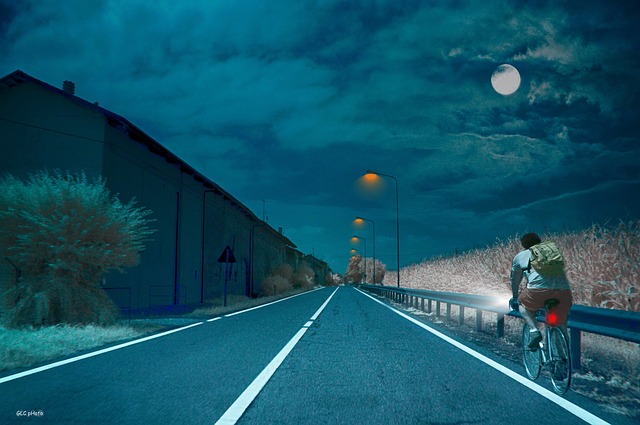 Fahrrad, Nacht, Luna, Vollmond, Straße