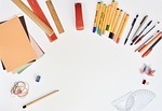 desk, stationery, pens