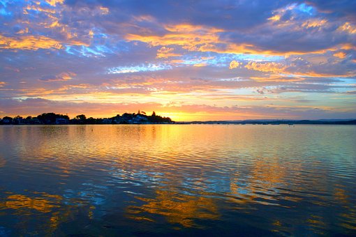 Восход Солнца, Вода, Отражение, Озеро