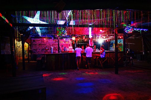 Bar, Noc, Osvětlené, Fluorescence