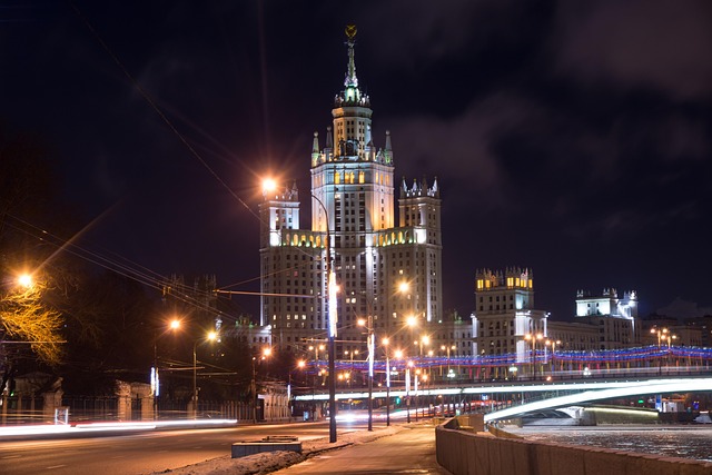Stalinistisk Skyskraber, Nat, By, Moskva